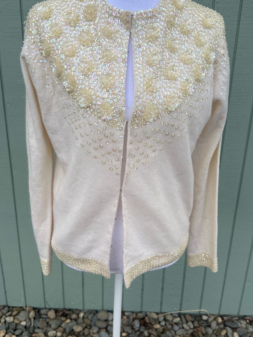 Women's Retro Cardigan Sweater with Clear Sequins